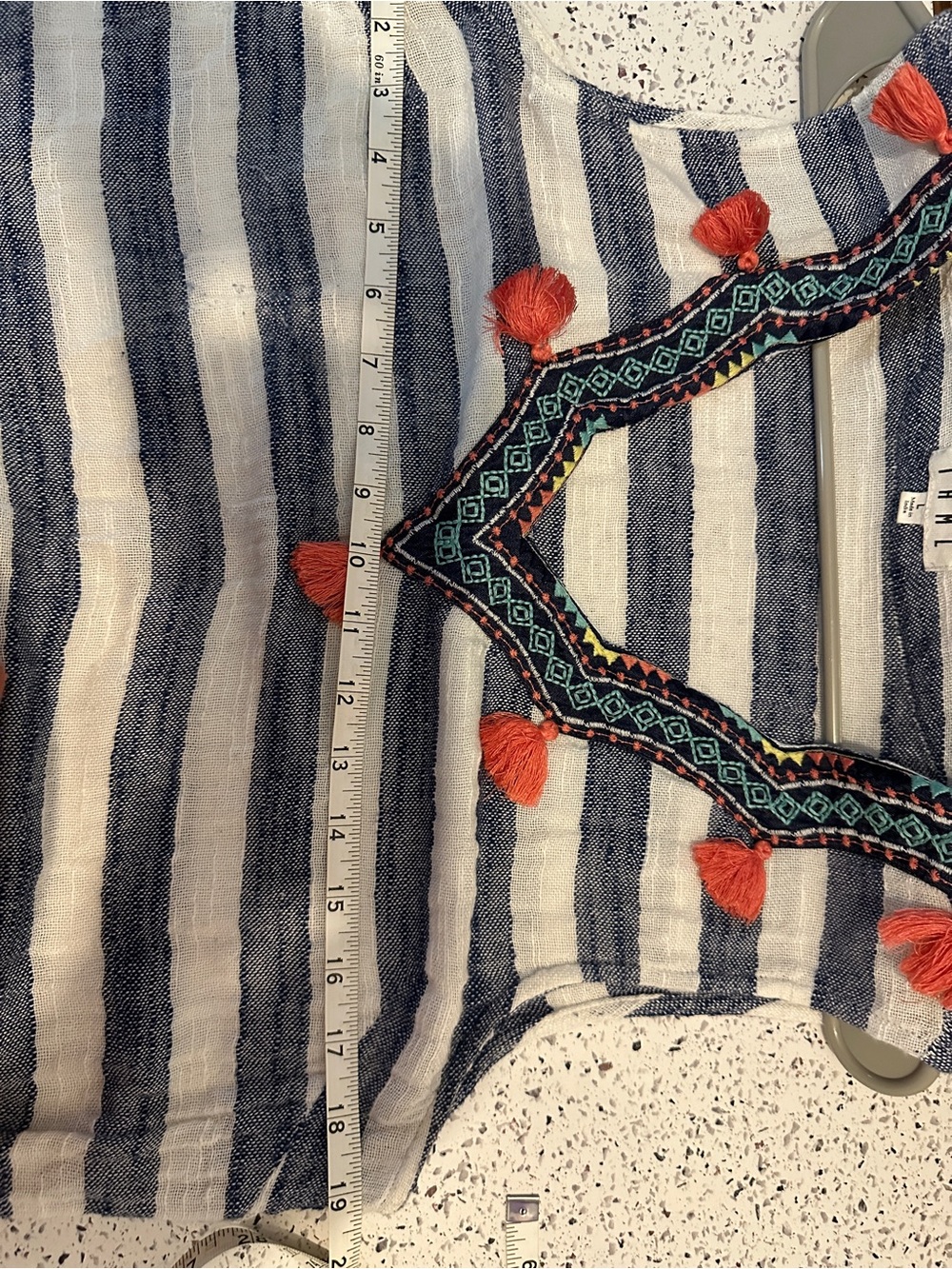 THML Navy and White Striped Tassel Embroidered Sleeveless Top - Picture 6 of 6